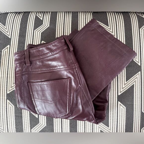 VTG Jeanology Newport News Deep Burgundy Plum Leather Jeans Size 4 - Picture 15 of 15
